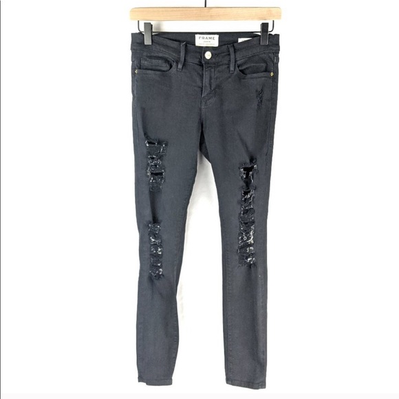 Frame Le Skinny de Jeanne distressed black jeans - Picture 2 of 9